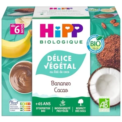Image de Hipp Biologique Crème Bananes Cacao lait de coco Coupelles 4X100G