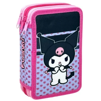 Image de Trousse Scolaire Complète 44 Pièces pour Fan de Kuromi Hello Kitty Kit Créatif Triple Compartiment avec Feutres, Crayons, Règle Idée Cadeau Fille