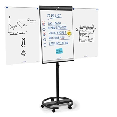 Image de Legamaster Universal Triangle Flipchart Tableau blanc magnétique et effaçable à sec (68 x 105 cm) Base ronde Noir Idéal pour les notes de réunion brainstorming
