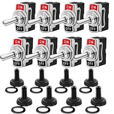 Image de Gebildet 8 Pièces Interrupteur à Bascule avec Casquette Etanche, 10A/12VDC, 6A/24VDC, SPST ON/OFF 2 Positions Broches, pour Voiture Tableau de Bord Lumière (Noir)