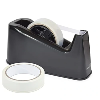 Image de Rapesco 1639 Germ Savvy Antibactérien, Dévidoir de Ruban 500 avec 4 Rouleaux Adhésif, Noir