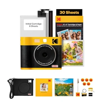 Image de KODAK Mini Shot 4 Era Cadeau Noel 4PASS 2 in 1 Appareil Photo Instantané et Imprimante Portable (10x10cm) (Lot Accessoire avec 68 Feuilles, Jaune)