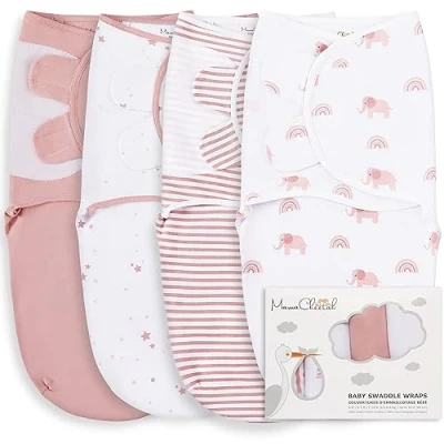 Image de Mama Cheetah Lot de 4 couvertures d’emmaillotage en Coton Bio pour bébé, Langes Ajustables faciles à Utiliser garçon et Fille 0 3 Mois, Essentiels Nouveau né
