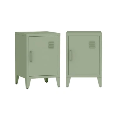 Image de sweeek Lot de 2 Tables Chevet en métal 1 Porte. Noire. L 38 x P H 55.7 cm