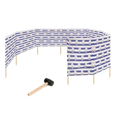 Image de Garronda Paravent Plage Coupe Vent Camping Brise avec Marteau en Caoutchouc GAEX001 (Rayures/Ancres 2, 12 m)