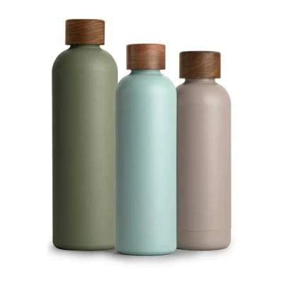 Image de T&amp;N Bouteille Isotherme d’eau 750ml en acier inoxydable avec bouchon bois d&#039;acacia, Gourde Inox 0,75l, conserve le froid à 29h, la chaleur 14h, étanche pour boissons gazeuses