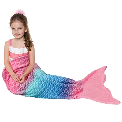 Image de Catalonia Classy Couverture Queue de sirène pour Enfants, Sac Couchage Doux et Chaud en Polaire Filles, Tout Petits, Adolescents, 155 x 51 cm, Motif écailles Poisson
