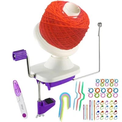 Image de enrouleur de pelote fil pratique violet pour fil, ensemble avec installation facile le rangement du + 53 aiguilles à tricoter 1 paire ciseaux