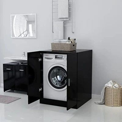 Image de Norheim Meuble pour Machine à Laver, Lave Linge,Meuble Linge, Housse a Laver,Cache Laver,Housse Linge,Armoire Salle de Bain LaveLinge, Noir 71x71,5x91,5 cm