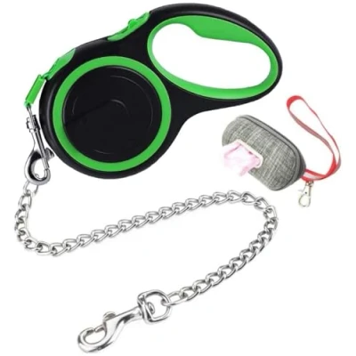 Image de Etechydra Laisse Rétractable pour Chien avec chaîne en Acier Anti morsur, Durable 5 m Ruban Nylon Moyen et Grand Extensible Chien, Vert