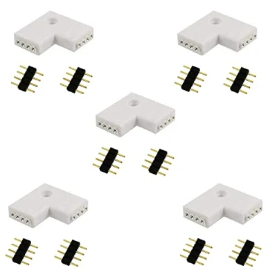 Image de LITAELEK 5pcs Connecteur d&#039;angle de Bande LED 4 Pin Ruban à Broches en Forme L RGB 5050 3528 2835 Strip Connector Séparateur Splitter Angle Droit, Blanc