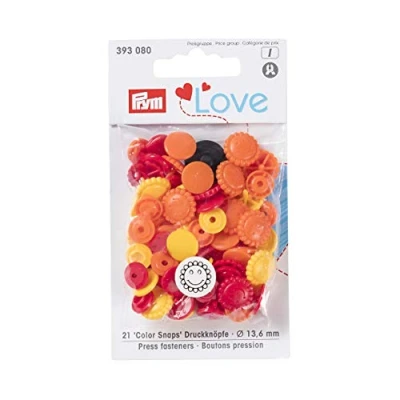 Image de PrymLove Flower Shape Non Sew ColorSnaps 13.6mm Snap Fasteners by Prym Love Assorted Pack of Yellow, Orange and Red (30pc), 12 x 7 2 cm