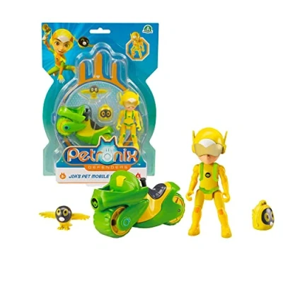 Image de Giochi Preziosi Petronix Defender Jia et Paul E Mission avec Moto Sac à Dos Amovible Jouet, Personnage Action Figure 7 cm, Super héros Transformable pour Enfants partir de 3 Ans