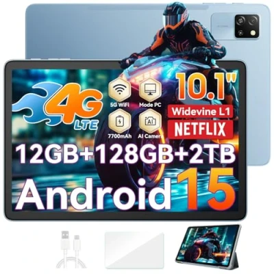 Image de Blackview Tablette Android 15 Tab 60 Pro, 12 Go de RAM + 128 ROM/2 to TF, 10 Pouces avec Widevine L1, Gaming Octa Core Unisoc T606, SIM 4G, 5G WiFi, 7700 mAh, GPS