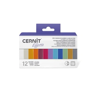 Image de Cernit CEASS003C Un Assortiment 12 Pains de Pâtes 25g Pâte polymère à effet assortiments couleurs différentes Translucent et Mettalic Modelage, DIY adultes