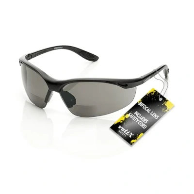 Image de voltX &#039;CONSTRUCTOR&#039; Lunettes de sécurité lecture (FUMÉ dioptrie +2.0) BIFOCALES avec Cordon doté d&#039;un arrêtoir/Lunettes cyclisme Reading Safety Glasses Certifiées CE EN166F