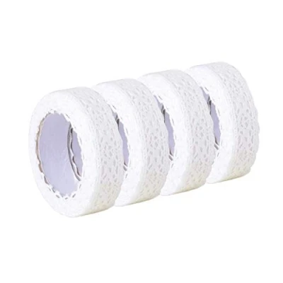 Image de Jieddey Ruban Dentelle,4 Rouleaux de Dentelle Blanc Coton Adhesive Auto adhésif à Bord pour Fabrication Cartes Artisanat Décoration Mariage Embellissement