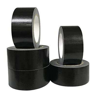 Image de CHUANGSEED Lot de 5 rubans adhésifs en toile resistant noir 210 mic x 50 mm 27,4m, gaffer large noir,ruban adhésif americain réparation d&#039;étanchéité,heavy duty duct tape black,fixation