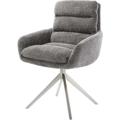 Image de Chaise pivotante Abelia Flex avec accoudoirs bouclé gris pied croisé large acier inoxydable brossé pivotement sur 360 fonction bascule