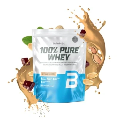 Image de BioTechUSA 100% Pure Whey Poudre de protéines avec BCAA et Glutamine sans gluten, huile palme 21g par portion, 1 kg, Chocolat Beurre d&#039;arachide