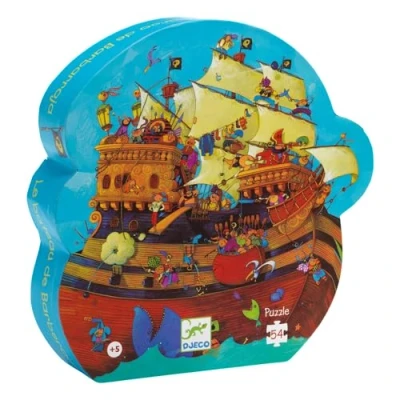 Image de Djeco Puzzle Carton Bateau Pirates Barberousse (54 dès 5 Ans Développe Dextérité et Patience Durable Réutilisable Format 37 x 40 cm Boîte Silhouette Décorative Grandes Pièces, DJ07241, Mixte