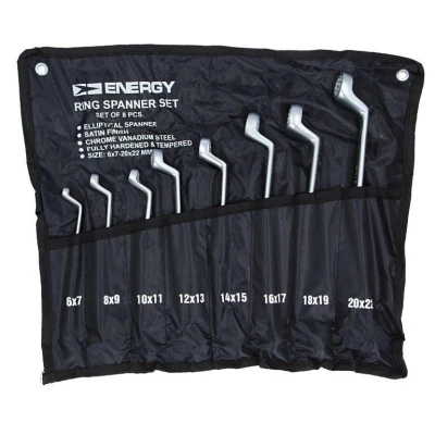 Image de ENERGY NE01001SK8 Kit de clés polygonales doubles 6x7, 8x9, 10x11, 12x13, 14x15, 16x17, 18x19, 20x22 mm 8 Acier chrome vanadium