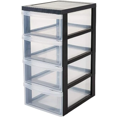 Image de Iris Ohyama, Tour de rangement à Roulettes en Plastique, 4 Petits Tiroirs, Noir, Ouverture Facile, Meuble Rangement, Papeterie, pour Chambre, Salle Bain, École &amp; Bureau, Sans BPA, DC 004