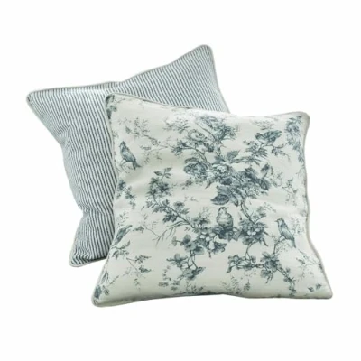 Image de Loberon Lot de 2 Coussins Emilie Polyester, Lin H/L env. 50/50 cm, Bleu/crème