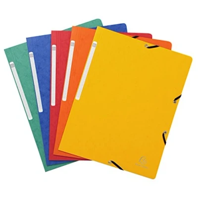 Image de Exacompta Réf. 55410E Paquet de 10 chemises à élastiques sans rabat pochettes en carte lustrée 355 g/m² dimensions 24 x 32 cm pour documents au format A4 5 couleurs assorties