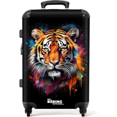 Image de NoBoringSuitcases.com Valises, Valise Soute, Grande Valise, Serrure TSA, Soute 23kg, Rigide, Taille M, Grande, (67cm 72L), (Tigre Orange)