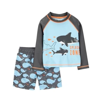 Image de Simple Joys by Carter&#039;s Maillot de bain, haut natation et short bain Bébé Garçon, Bleu Ciel Baleines/Noir, 6 9 mois