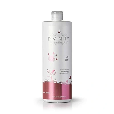 Image de D.VINITY Soft Care. Shampooing Sans Sulfates Ni Silicones pour Cheveux Sains et Soyeux. Avec Kératine, Arginine Huile d&#039;Amande Répare, Régénère Apporte du Volume. 1L