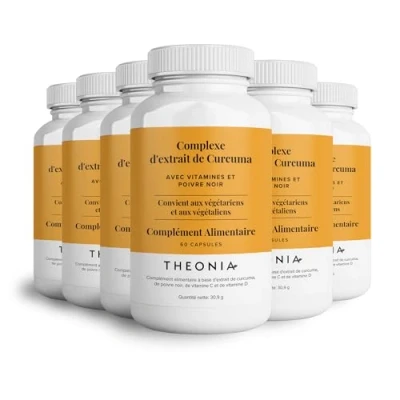 Image de Complément alimentaire Complexe à l&#039;extrait de curcuma Theonia Vitamine D3 et C, Poivre noir Contribue la bonne santé des muscles, articulations os 360 gélules 200 mg