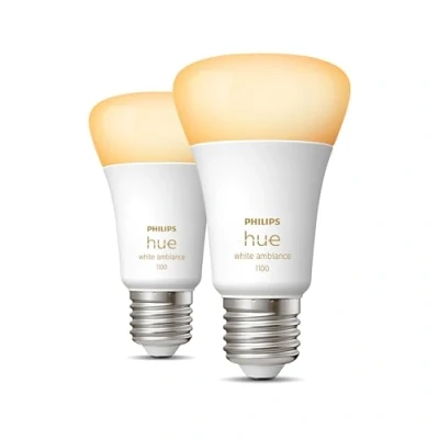 Image de Philips Hue White Ambiance, ampoule LED connectée E27 équivalent 75W, 1100 lumen, compatible Bluetooth, pack de 2, fonctionne avec Alexa, Google Assistant et Apple Homekit