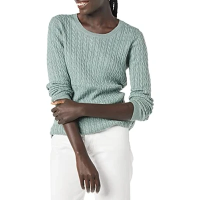 Image de Amazon Essentials Pull Torsadé Léger À Col Rond Et Manches Longues (Disponible en Grande Taille) Femme, Vert Sauge Chiné, XS