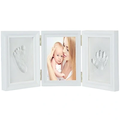Image de JZK Kit de Cadre Photo Empreinte Main bébé Blanc pour garçons Filles Cadeau Nouveau né EN71 Test Jouet réussi Non Toxique Cadres en Bois d&#039;argile sans danger Les Enfants
