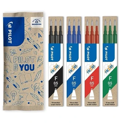 Image de PILOT 4 étuis de 3 recharges FriXion Pour Stylos Effaçables. Compatibles Ball et Clicker Noir, Bleu, Rouge, Vert Pointe Fine