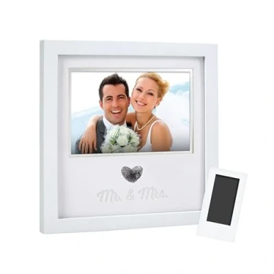 Image de Pearhead Heart Thumbprint Photo Frame and Ink Kit, Wedding Keepsake Registry Or Reception Idea, Clean Touch Pad Included, Bridal Shower Gift, Wall Mount Tabletop Display, White