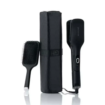 Image de GHD Duet Style Coffret Lisseur Séchant 2 en 1 (Noir) Collection Iced Luxe Brosse &amp; Pochette inclus Sèche lisse simultanément sans dommage thermique 48h de douceur