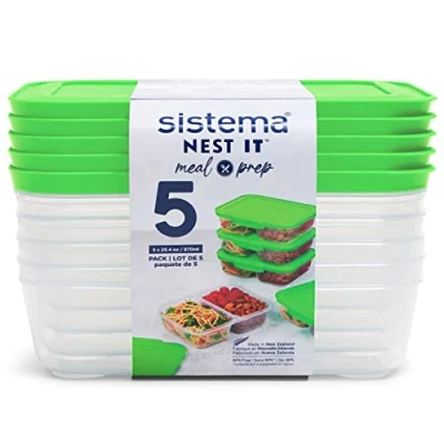 Image de Boîtes de préparation repas Sistema NEST IT 870 ml compartimentées et hermétiques avec couvercle à pour l’école Sans BPA Vert 5 unités