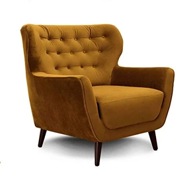 Image de Cavadore Abby Fauteuil avec Capitonnage à Boutons, Style Rétro, Aspect Velours , 87 x 89 88 cm, Doré