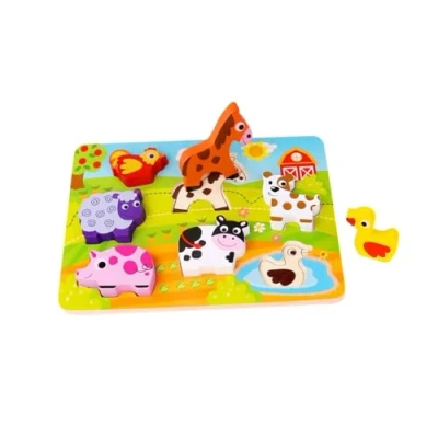 Image de Andreu Toys 921 TKC479 Tooky Toy Chunky Puzzle Farm EA Wooden 8pcs, Multicolor, 29.5 x 21 1.7 cm