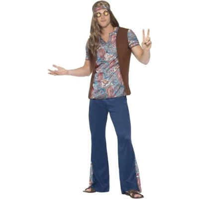 Image de Smiffys Costume Orion, le hippie, Multicolore, avec haut, pantalon, fichu et médaillon