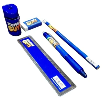 Image de PRESTIGE &amp; DELUXE Set d&#039;écriture scolaire Stumble Guys, comprenant crayon avec gomme + règle taille stylo effaçable cadeau porte clés