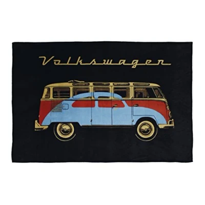 Image de BRISA VW Collection Couverture Douce en Molleton câlin Volkswagen au Design T1 Bus &amp; Coccinelle (150x200cm/Noir)