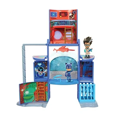 Image de Simba Quartier général des PJ Masks Kit de Jeu Mission Control avec Figurine Catboy et Romeo Champ Pyjama méchant lumière Son Pliable 57 cm Haut pour Enfants à partir 3