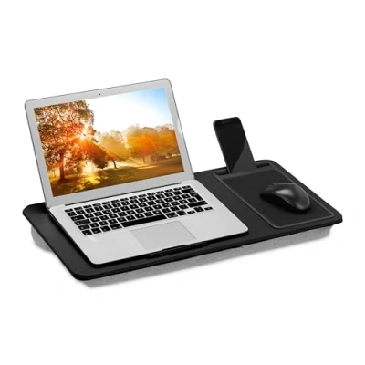Image de Relaxdays Support pour ordinateur portable, avec tapis de souris, H x L P : 5,5 58 30,5 cm, noir