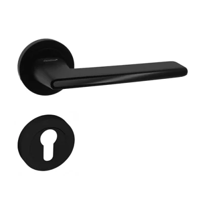 Image de domino ONYKS R Kit de Poignée porte profilé PZ Rosace ronde pour bureau, cave et intérieure Ferrures en Znal Noir