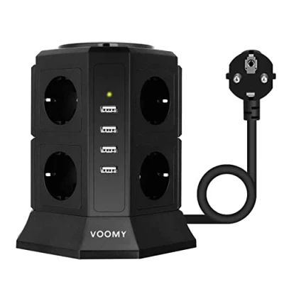 Image de VOOMY Tour Multiprise 8 Prises et 4 USB, avec Interrupteurs, Parafoudre Surentension, Rallonge Electrique 2M 2500W, Noir