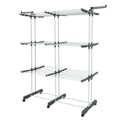 Image de Séchoir à linge extensible étendoir multifonction 38M EXTRA PLUS avec 3 niveaux + barre télescopique Noir et Inox